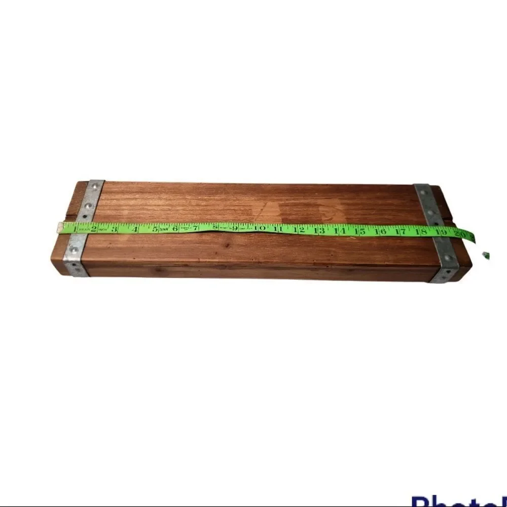 Brown Wooden Wall Display Shelf with Metal Strap Accents